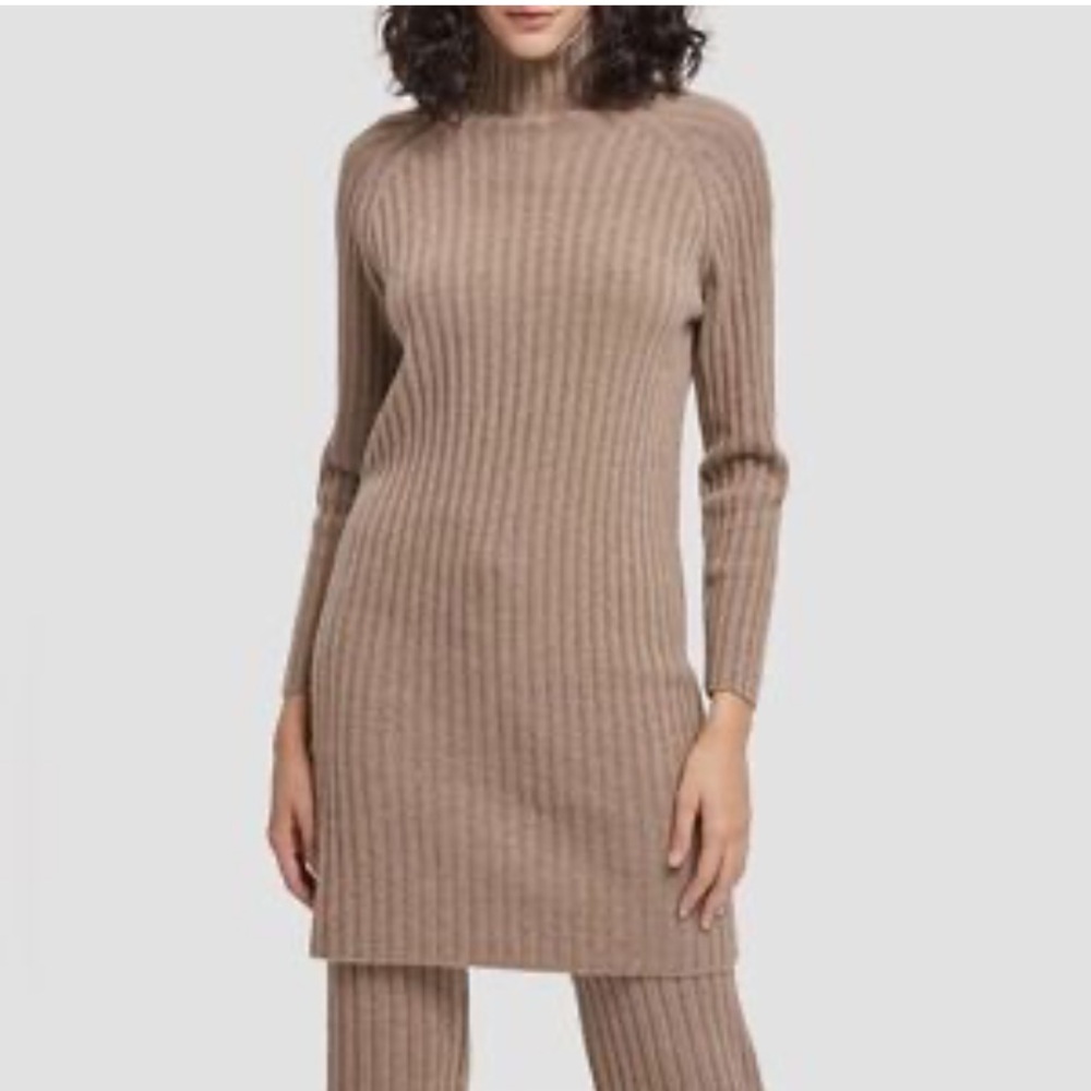 NAP Loungewear 100% Cashmere Ribbed Mock Neck Sweater Dress Brown size Medium
